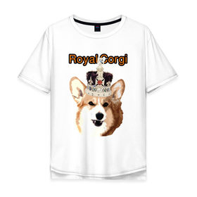 Мужская футболка хлопок Oversize с принтом Корги в короне в Екатеринбурге, 100% хлопок | свободный крой, круглый ворот, “спинка” длиннее передней части | англия | вельш корги | корги | корги пемброк | королева | корона | пемброк | собака