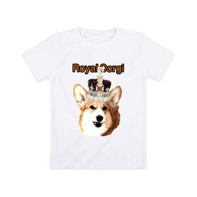 Детская футболка хлопок с принтом Корги в короне в Екатеринбурге, 100% хлопок | круглый вырез горловины, полуприлегающий силуэт, длина до линии бедер | англия | вельш корги | корги | корги пемброк | королева | корона | пемброк | собака