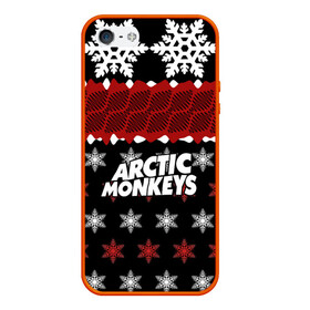 Чехол для iPhone 5/5S матовый с принтом Праздничный Arctic Monkeys в Екатеринбурге, Силикон | Область печати: задняя сторона чехла, без боковых панелей | алекс тёрнер | арктик | арктические мартышки | гаражный | группа | джейми кук | знак | инди рок | красный | м | манкис | музыка | надпись | ник о мэлли | новогодний | новый год | обезьяна