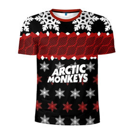 Мужская футболка 3D спортивная с принтом Праздничный Arctic Monkeys в Екатеринбурге, 100% полиэстер с улучшенными характеристиками | приталенный силуэт, круглая горловина, широкие плечи, сужается к линии бедра | алекс тёрнер | арктик | арктические мартышки | гаражный | группа | джейми кук | знак | инди рок | красный | м | манкис | музыка | надпись | ник о мэлли | новогодний | новый год | обезьяна
