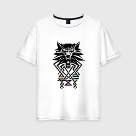 Женская футболка хлопок Oversize с принтом The Witcher в Екатеринбурге, 100% хлопок | свободный крой, круглый ворот, спущенный рукав, длина до линии бедер
 | the wicher | аксий | белый волк | ведьмак | знаки