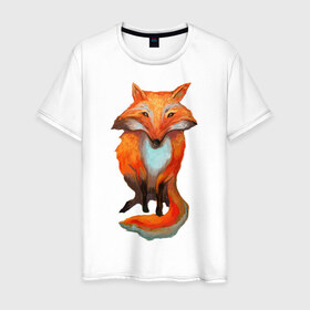 Мужская футболка хлопок с принтом Нарисованная лиса в Екатеринбурге, 100% хлопок | прямой крой, круглый вырез горловины, длина до линии бедер, слегка спущенное плечо. | краски | лис | рисунок