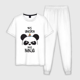 Мужская пижама хлопок с принтом Unicorn ninja в Екатеринбурге, 100% хлопок | брюки и футболка прямого кроя, без карманов, на брюках мягкая резинка на поясе и по низу штанин
 | Тематика изображения на принте: panda dab | unicorn ninja