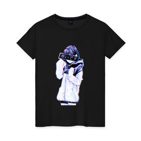 Женская футболка хлопок с принтом Sad Japanese Aesthetic в Екатеринбурге, 100% хлопок | прямой крой, круглый вырез горловины, длина до линии бедер, слегка спущенное плечо | 
