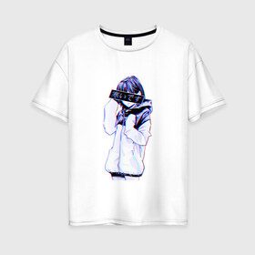 Женская футболка хлопок Oversize с принтом Sad Japanese Aesthetic в Екатеринбурге, 100% хлопок | свободный крой, круглый ворот, спущенный рукав, длина до линии бедер
 | 