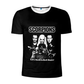 Мужская футболка 3D спортивная с принтом Группа Scorpions в Екатеринбурге, 100% полиэстер с улучшенными характеристиками | приталенный силуэт, круглая горловина, широкие плечи, сужается к линии бедра | scorpions | группа | скорпионс | хард | хардрок