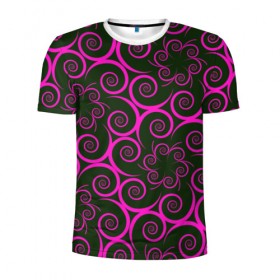 Мужская футболка 3D спортивная с принтом Розовые цветы в Екатеринбурге, 100% полиэстер с улучшенными характеристиками | приталенный силуэт, круглая горловина, широкие плечи, сужается к линии бедра | pink | кружева | лепестки | розовый | спираль | узор | фрактал | цветки | цветок | цветы