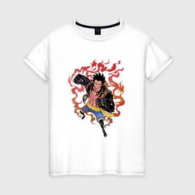 Женская футболка хлопок с принтом Луффи в Екатеринбурге, 100% хлопок | прямой крой, круглый вырез горловины, длина до линии бедер, слегка спущенное плечо | anime | monkey d. luffy | one piece | аниме | луффи | монки д. луффи
