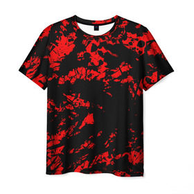 Мужская футболка 3D с принтом Красные краски в Екатеринбурге, 100% полиэфир | прямой крой, круглый вырез горловины, длина до линии бедер | abstraction | абстракция красок | брызги красок | краска | красные краски | потертость красок | разводы красок | черно белый