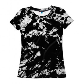 Женская футболка 3D с принтом Черно белые краски в Екатеринбурге, 100% полиэфир ( синтетическое хлопкоподобное полотно) | прямой крой, круглый вырез горловины, длина до линии бедер | abstraction | абстракция красок | брызги красок | краска | потертость красок | разводы красок | черно белый