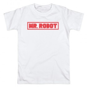 Мужская футболка хлопок с принтом MR ROBOT в Екатеринбурге, 100% хлопок | прямой крой, круглый вырез горловины, длина до линии бедер, слегка спущенное плечо. | Тематика изображения на принте: 