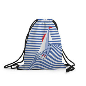 Рюкзак-мешок 3D с принтом Яхта в Екатеринбурге, 100% полиэстер | плотность ткани — 200 г/м2, размер — 35 х 45 см; лямки — толстые шнурки, застежка на шнуровке, без карманов и подкладки | Тематика изображения на принте: flag | joke | prank | sail | sea | stripes | water | waves | yacht vest | вода | волны | море | парус | полосы | прикол | тельняшка | флаг | шутка | яхта