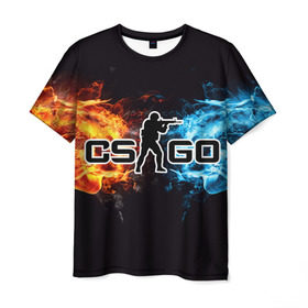 Мужская футболка 3D с принтом CS GO в Екатеринбурге, 100% полиэфир | прямой крой, круглый вырез горловины, длина до линии бедер | cs go | компьютерная игра | пламя | стрельба