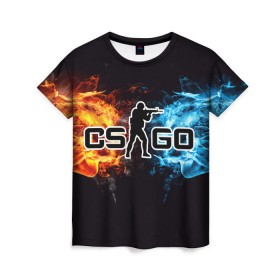 Женская футболка 3D с принтом CS GO в Екатеринбурге, 100% полиэфир ( синтетическое хлопкоподобное полотно) | прямой крой, круглый вырез горловины, длина до линии бедер | cs go | компьютерная игра | пламя | стрельба