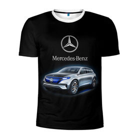 Мужская футболка 3D спортивная с принтом Mercedes-Benz в Екатеринбурге, 100% полиэстер с улучшенными характеристиками | приталенный силуэт, круглая горловина, широкие плечи, сужается к линии бедра | kомпания производитель легковых автомобилей премиального класса | немецкое качество