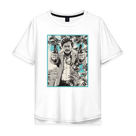 Мужская футболка хлопок Oversize с принтом Пабло Эскобар в Екатеринбурге, 100% хлопок | свободный крой, круглый ворот, “спинка” длиннее передней части | narco | доллары | оружие