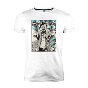 Мужская футболка премиум с принтом Пабло Эскобар в Екатеринбурге, 92% хлопок, 8% лайкра | приталенный силуэт, круглый вырез ворота, длина до линии бедра, короткий рукав | narco | доллары | оружие