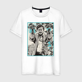 Мужская футболка хлопок с принтом Пабло Эскобар в Екатеринбурге, 100% хлопок | прямой крой, круглый вырез горловины, длина до линии бедер, слегка спущенное плечо. | narco | доллары | оружие