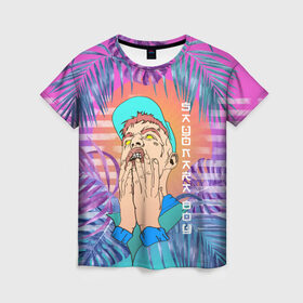 Женская футболка 3D с принтом Sayonara Boy в Екатеринбурге, 100% полиэфир ( синтетическое хлопкоподобное полотно) | прямой крой, круглый вырез горловины, длина до линии бедер | allj | eldzhey | sayonaraboy | алексей узенюк | рэпер | хип хоп | элджей