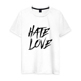 Мужская футболка хлопок с принтом FACE Hate Love в Екатеринбурге, 100% хлопок | прямой крой, круглый вырез горловины, длина до линии бедер, слегка спущенное плечо. | Тематика изображения на принте: face | hate | hatelove | rap | рэп | рэпер | фейс | фэйс