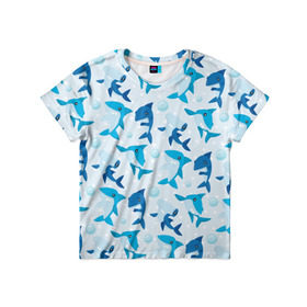 Детская футболка 3D с принтом Акулы в Екатеринбурге, 100% гипоаллергенный полиэфир | прямой крой, круглый вырез горловины, длина до линии бедер, чуть спущенное плечо, ткань немного тянется | shark | акула | вода | море | океан | пузыри | рыба | рыбалка