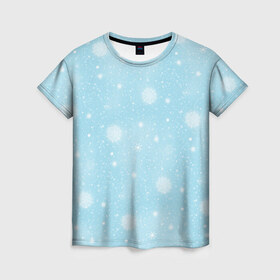 Женская футболка 3D с принтом Снежинки в Екатеринбурге, 100% полиэфир ( синтетическое хлопкоподобное полотно) | прямой крой, круглый вырез горловины, длина до линии бедер | christmas | new year | зима | метель | мороз | новый год | рождество | снег