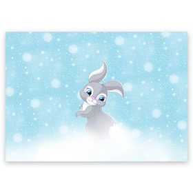 Поздравительная открытка с принтом Зайка в Екатеринбурге, 100% бумага | плотность бумаги 280 г/м2, матовая, на обратной стороне линовка и место для марки
 | christmas | new year | дед мороз | заяц | зима | клаус | метель | мороз | новый год | рождество | санта | снег