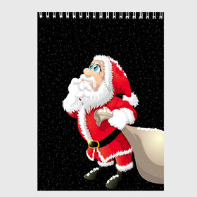 Скетчбук с принтом Санта в Екатеринбурге, 100% бумага
 | 48 листов, плотность листов — 100 г/м2, плотность картонной обложки — 250 г/м2. Листы скреплены сверху удобной пружинной спиралью | christmas | new year | дед мороз | елка | зима | клаус | метель | мороз | новый год | праздник | рождество | санта | снег | снеговик | снегурочка