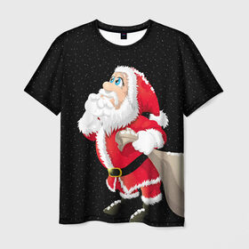 Мужская футболка 3D с принтом Санта в Екатеринбурге, 100% полиэфир | прямой крой, круглый вырез горловины, длина до линии бедер | christmas | new year | дед мороз | елка | зима | клаус | метель | мороз | новый год | праздник | рождество | санта | снег | снеговик | снегурочка