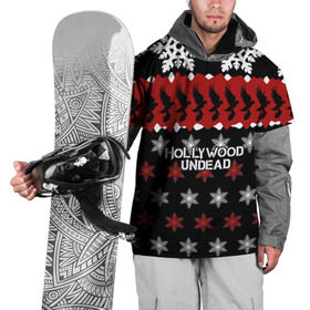 Накидка на куртку 3D с принтом Праздничный Hollywood Undead в Екатеринбурге, 100% полиэстер |  | charlie scene | danny | funny man | hollywood | j dog | johnny 3 tears | undead | андед | голивуд | голливудская | группа | знак | кранккор | красный | метал | надпись | нежить | новогодний | новый год | ню | праздник | реп | рождество