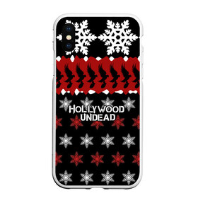 Чехол для iPhone XS Max матовый с принтом Праздничный Hollywood Undead в Екатеринбурге, Силикон | Область печати: задняя сторона чехла, без боковых панелей | charlie scene | danny | funny man | hollywood | j dog | johnny 3 tears | undead | андед | голивуд | голливудская | группа | знак | кранккор | красный | метал | надпись | нежить | новогодний | новый год | ню | праздник | реп | рождество