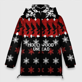 Женская зимняя куртка 3D с принтом Праздничный Hollywood Undead в Екатеринбурге, верх — 100% полиэстер; подкладка — 100% полиэстер; утеплитель — 100% полиэстер | длина ниже бедра, силуэт Оверсайз. Есть воротник-стойка, отстегивающийся капюшон и ветрозащитная планка. 

Боковые карманы с листочкой на кнопках и внутренний карман на молнии | charlie scene | danny | funny man | hollywood | j dog | johnny 3 tears | undead | андед | голивуд | голливудская | группа | знак | кранккор | красный | метал | надпись | нежить | новогодний | новый год | ню | праздник | реп | рождество