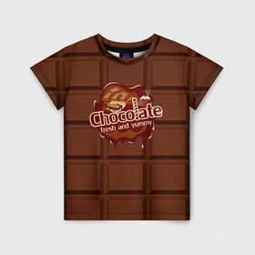 Детская футболка 3D с принтом Chocolate в Екатеринбурге, 100% гипоаллергенный полиэфир | прямой крой, круглый вырез горловины, длина до линии бедер, чуть спущенное плечо, ткань немного тянется | Тематика изображения на принте: chocolate | fresh | еда | плитка | сладости | шоколад