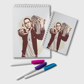 Блокнот с принтом Eminem Art в Екатеринбурге, 100% бумага | 48 листов, плотность листов — 60 г/м2, плотность картонной обложки — 250 г/м2. Листы скреплены удобной пружинной спиралью. Цвет линий — светло-серый
 | Тематика изображения на принте: art | eminem | hip hop | rap | rap god | арт | брюс | бумбокс | маршалл | мэтерс | рэп | хим хоп | эминем