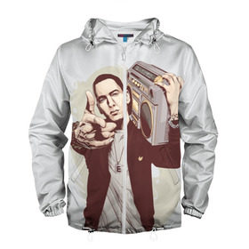 Мужская ветровка 3D с принтом Eminem Art в Екатеринбурге, 100% полиэстер | подол и капюшон оформлены резинкой с фиксаторами, два кармана без застежек по бокам, один потайной карман на груди | Тематика изображения на принте: art | eminem | hip hop | rap | rap god | арт | брюс | бумбокс | маршалл | мэтерс | рэп | хим хоп | эминем