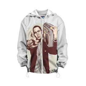 Детская куртка 3D с принтом Eminem Art в Екатеринбурге, 100% полиэстер | застежка — молния, подол и капюшон оформлены резинкой с фиксаторами, по бокам — два кармана без застежек, один потайной карман на груди, плотность верхнего слоя — 90 г/м2; плотность флисового подклада — 260 г/м2 | Тематика изображения на принте: art | eminem | hip hop | rap | rap god | арт | брюс | бумбокс | маршалл | мэтерс | рэп | хим хоп | эминем