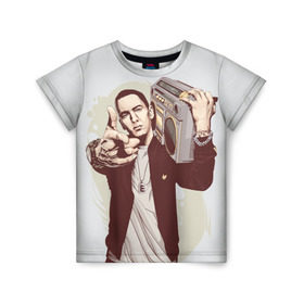Детская футболка 3D с принтом Eminem Art в Екатеринбурге, 100% гипоаллергенный полиэфир | прямой крой, круглый вырез горловины, длина до линии бедер, чуть спущенное плечо, ткань немного тянется | Тематика изображения на принте: art | eminem | hip hop | rap | rap god | арт | брюс | бумбокс | маршалл | мэтерс | рэп | хим хоп | эминем