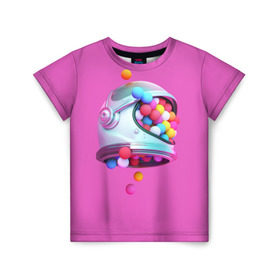 Детская футболка 3D с принтом Colorful balls в Екатеринбурге, 100% гипоаллергенный полиэфир | прямой крой, круглый вырез горловины, длина до линии бедер, чуть спущенное плечо, ткань немного тянется | balls | colorful | helmet | pink | колорит | космонавт | космос | розовый | скафандр | цвет | шарики | шары | шлем