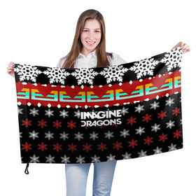 Флаг 3D с принтом Праздничный Imagine Dragons в Екатеринбурге, 100% полиэстер | плотность ткани — 95 г/м2, размер — 67 х 109 см. Принт наносится с одной стороны | альтернативный | американская | группа | драгонс | имеджин | инди | индирок | новогодний | поп | рождество | рок | свитер | электроник