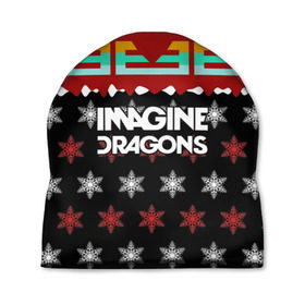 Шапка 3D с принтом Праздничный Imagine Dragons в Екатеринбурге, 100% полиэстер | универсальный размер, печать по всей поверхности изделия | альтернативный | американская | группа | драгонс | имеджин | инди | индирок | новогодний | поп | рождество | рок | свитер | электроник
