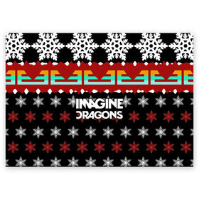 Поздравительная открытка с принтом Праздничный Imagine Dragons в Екатеринбурге, 100% бумага | плотность бумаги 280 г/м2, матовая, на обратной стороне линовка и место для марки
 | Тематика изображения на принте: альтернативный | американская | группа | драгонс | имеджин | инди | индирок | новогодний | поп | рождество | рок | свитер | электроник