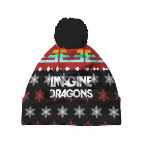 Шапка 3D c помпоном с принтом Праздничный Imagine Dragons в Екатеринбурге, 100% полиэстер | универсальный размер, печать по всей поверхности изделия | альтернативный | американская | группа | драгонс | имеджин | инди | индирок | новогодний | поп | рождество | рок | свитер | электроник