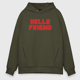 Мужское худи Oversize хлопок с принтом Hello Friend в Екатеринбурге, френч-терри — 70% хлопок, 30% полиэстер. Мягкий теплый начес внутри —100% хлопок | боковые карманы, эластичные манжеты и нижняя кромка, капюшон на магнитной кнопке | Тематика изображения на принте: mr robot | rami malek | мистер робот | рами малек