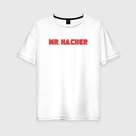 Женская футболка хлопок Oversize с принтом Mr Hacker в Екатеринбурге, 100% хлопок | свободный крой, круглый ворот, спущенный рукав, длина до линии бедер
 | mr robot | rami malek | мистер робот | рами малек