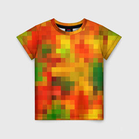 Детская футболка 3D с принтом Осенние пиксели в Екатеринбурге, 100% гипоаллергенный полиэфир | прямой крой, круглый вырез горловины, длина до линии бедер, чуть спущенное плечо, ткань немного тянется | 