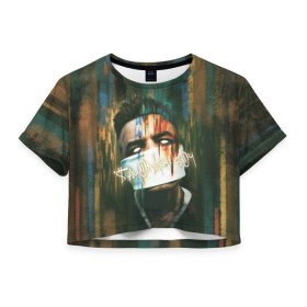 Женская футболка 3D укороченная с принтом Sayonara boy 2 в Екатеринбурге, 100% полиэстер | круглая горловина, длина футболки до линии талии, рукава с отворотами | allj | eldzhey | sayonaraboy | алексей узенюк | рэпер | хип хоп | элджей