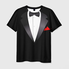 Мужская футболка 3D с принтом Смокинг в Екатеринбурге, 100% полиэфир | прямой крой, круглый вырез горловины, длина до линии бедер | Тематика изображения на принте: жених | муж | свадьба | смокинг | смокинг для жениха