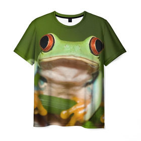 Мужская футболка 3D с принтом Лягушка в Екатеринбурге, 100% полиэфир | прямой крой, круглый вырез горловины, длина до линии бедер | frog | жаба | животные | зеленый | ква | лягуха | лягушка | лягушонок