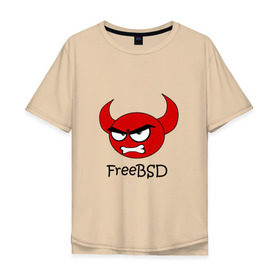 Мужская футболка хлопок Oversize с принтом FreeBSD демон в Екатеринбурге, 100% хлопок | свободный крой, круглый ворот, “спинка” длиннее передней части | bsd | demon | freebsd | os | unix | демон | злой | ос | чёртик