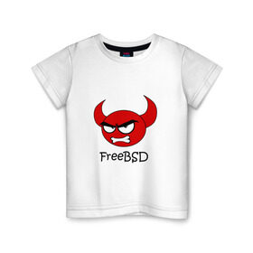 Детская футболка хлопок с принтом FreeBSD демон в Екатеринбурге, 100% хлопок | круглый вырез горловины, полуприлегающий силуэт, длина до линии бедер | bsd | demon | freebsd | os | unix | демон | злой | ос | чёртик